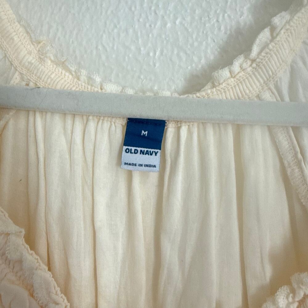 Old Navy Waist Defined Puff Sleeve Clip Dot Midi Dress Cream Ivory Boho Medium - Picture 8 of 10